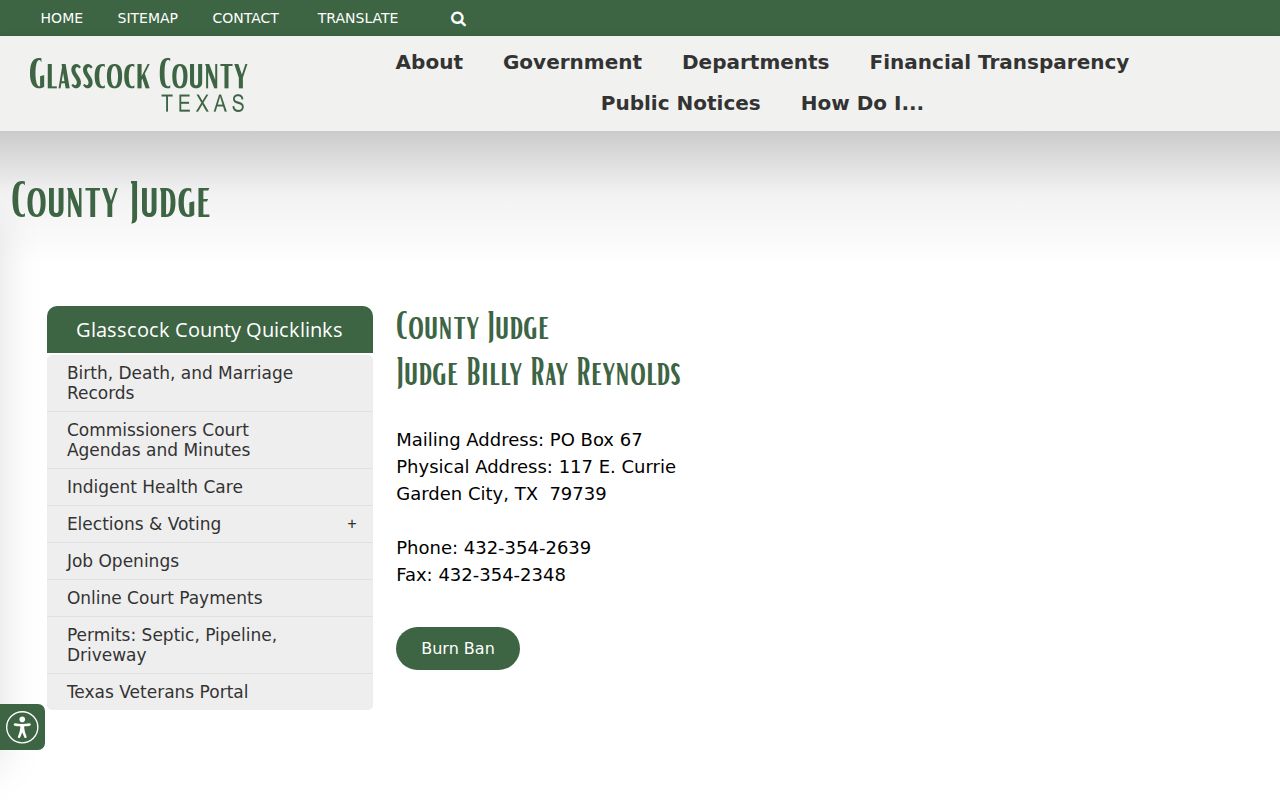 Glasscock County Judge page for County Court contact context