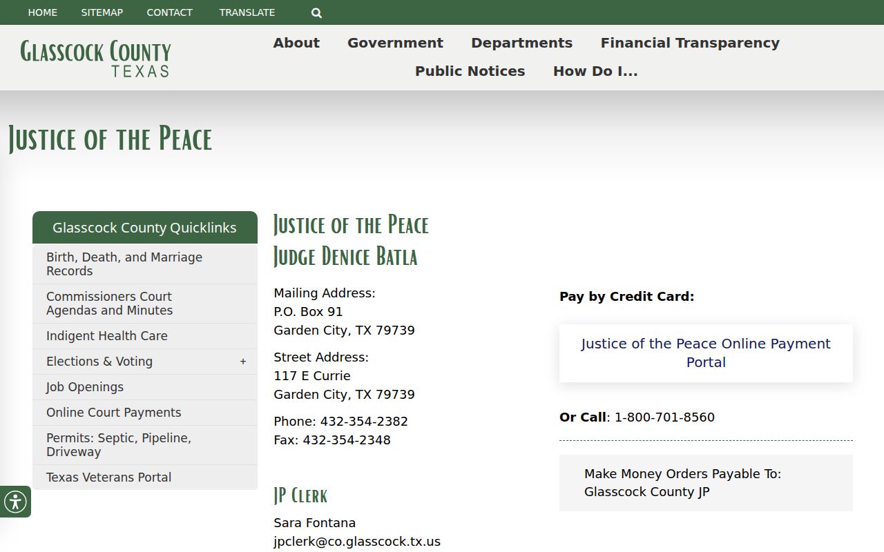 Official Glasscock County Justice of the Peace page with court contacts