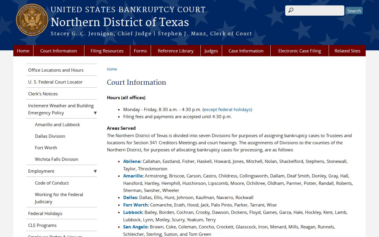 Northern District bankruptcy division information